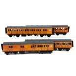 A Rake of Four Finescale O Gauge Kit-built ex-GER 50' Bogie Corridor Coaches, beautifully made to