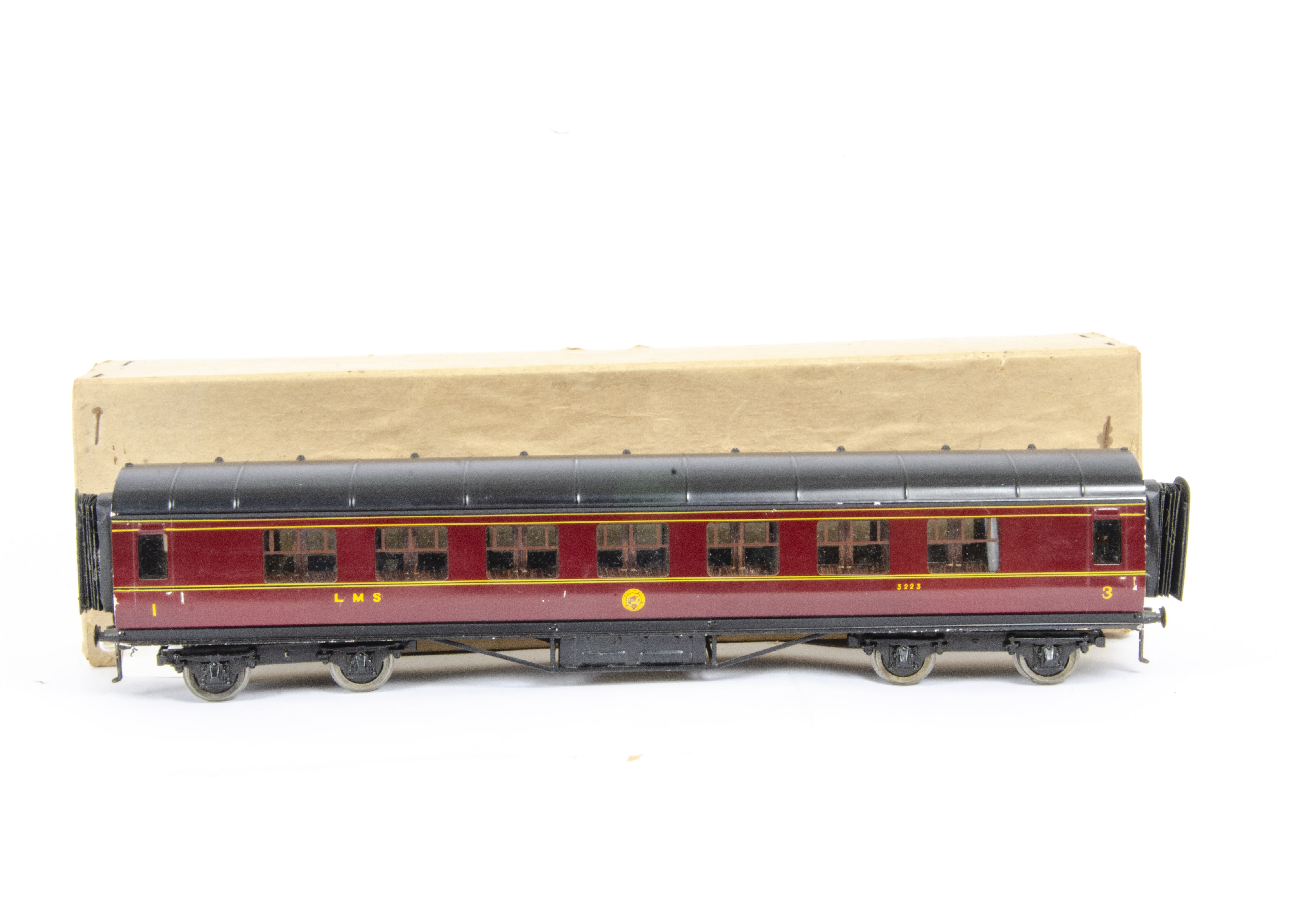 A Boxed Exley for Bassett-Lowke 0 Gauge Type K5 LMS Coach, in maroon as 1st/3rd corridor composite