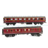 Two Kit-built 0 Gauge LMS Coaches, both in LMS crimson, a short full-brake as no 7680 with LMC