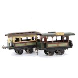 A Very Early (c 1895-1900) Gauge 1 Carette 3-rail electric Tramcar and Trailer, the 4-wheeled