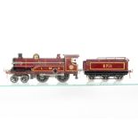 A Hornby O Gauge clockwork No 2 Locomotive and Tender, in LMS crimson as no 2711, with sans-serif '