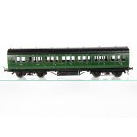 An Exley 0 Gauge Southern Railway Suburban 50' 1st/3rd Composite Coach, in SR gloss green as no