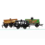 ETS WJ Vintage 0 Gauge Tank Wagons, WD Naval Stores black, West Park Dairy 6-wheel in brown and