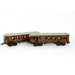 Late Bing 0 Gauge LMS Bogie Coaches, both in LMS crimson with Bing 'auto-couplers', opening roofs