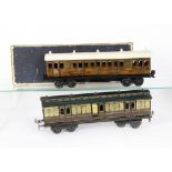 Two Modified Vintage 0 Gauge Tinplate Coaches, comprising a Märklin GNR 3rd Class coach with opening