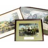 Terence Cuneo Railway Prints, ten framed and glazed, depicting steam locomotives and trains, all