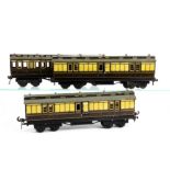 Three Bassett-Lowke 0 Gauge GWR Clerestory-Roofed Coaches, in GW brown/cream livery as 1st/3rd