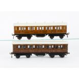 Two Bing for Bassett-Lowke 0 Gauge '1924 Series' LNER Bogie Coaches, in lithographed 'teak'