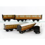 Leeds or similar 0 Gauge LNER Teak coaches with paper sides, comprising 38364 First/Third/Brake,