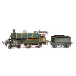 An Early (circa 1910) Gauge 1 Bing 3-rail electric Continental 4-4-0 Locomotive and Tender, in green