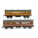 Vintage Tinplate Bing and Märklin 0 Gauge Coaches, a Bing/Bassett-Lowke Midland Railway Brake/3rd