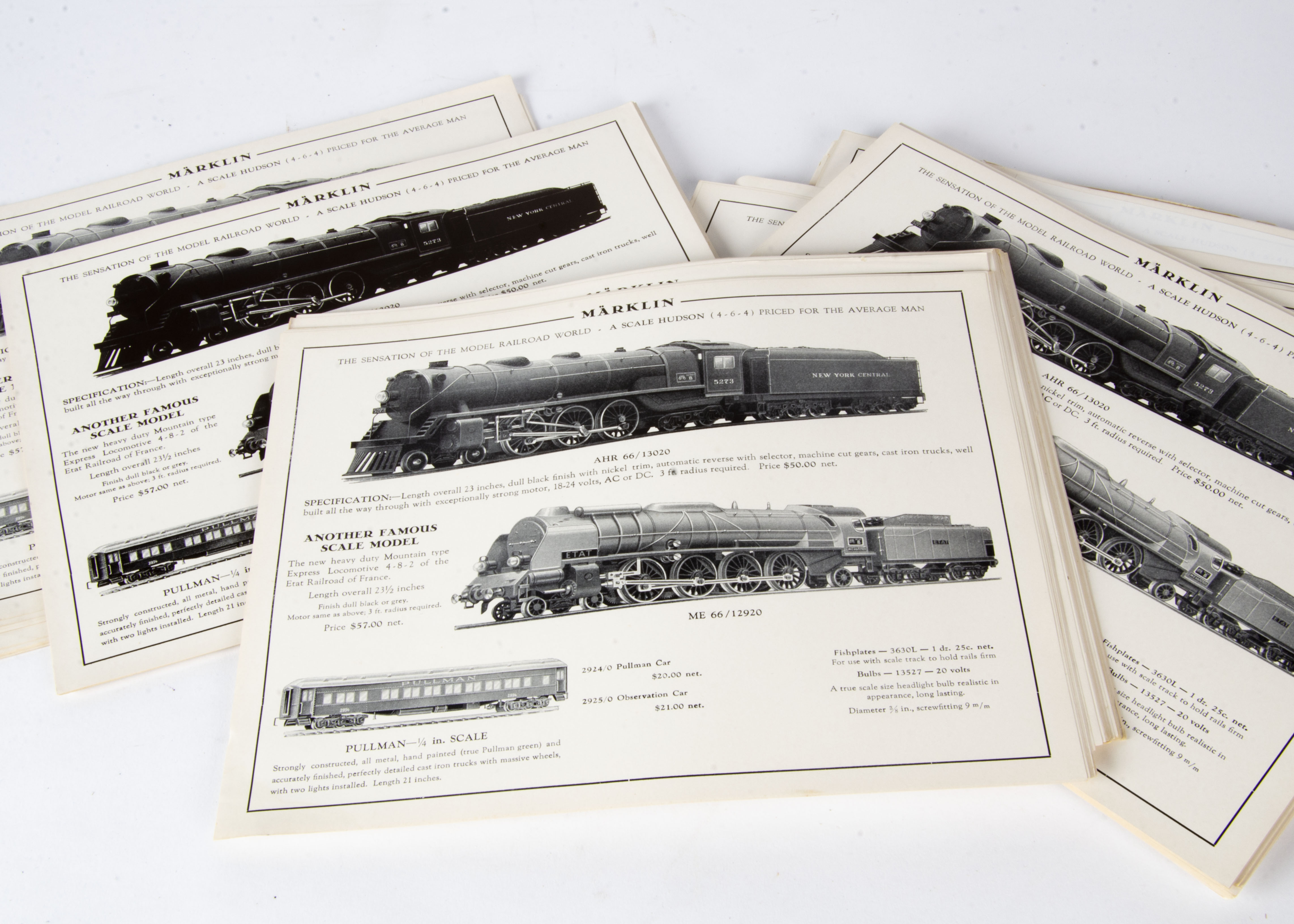 Märklin American-Market Advertising Flyers, a quantity of black and white printed flyers advertising