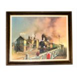 Barrie Clark 'Passenger Train at Rainham Station' Oil on Canvas, depicting train passing through