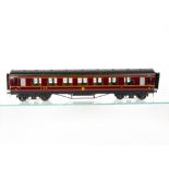 An Exley 0 Gauge LMS Main Line 57' 3rd Class Corridor Coach, in LMS crimson with roundels and