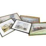 Railway-Related Artwork and Furnishing Prints, all framed and glazed, including a watercolour of a