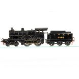 A GER-styled O Gauge clockwork Class D15 4-4-0 Locomotive and Tender, with scratchbuilt slightly