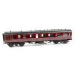 0 Gauge Finescale kit/scratchbuilt LMS crimson Brake/Third coach, No 5204, built and painted to an