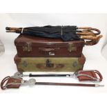 Vintage Suitcases, Shooting Sticks and Umbrellas, a 'De-Mob' canvas and leather suitcase, 'Perfecto'