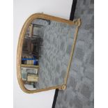 A 19th Century arched over mantle mirror, stripped pine frame, 133cm x 92cm