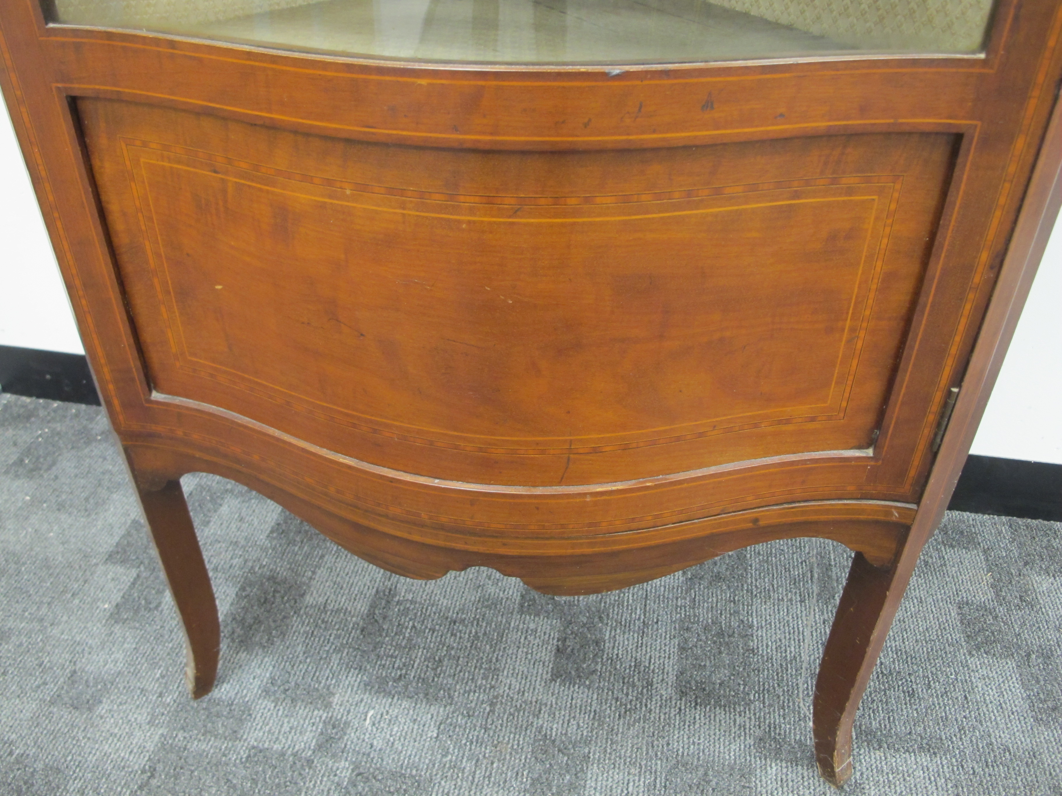 A Edwardian inlaid mahogany serpentine corner display cabinet, with cross banding and stringing, - Image 2 of 3