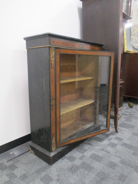 A Victorian ebonised pier cabinet, walnut banding and ebony and boxwood stringing, gilt metal