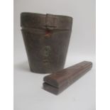 A Victorian brown leather top hat box, with a red fabric interior AF, together with an African