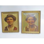 A pair of 20th Century oils on canvas of boys smoking, signed Rossi, framed and unglazed, 26cm x