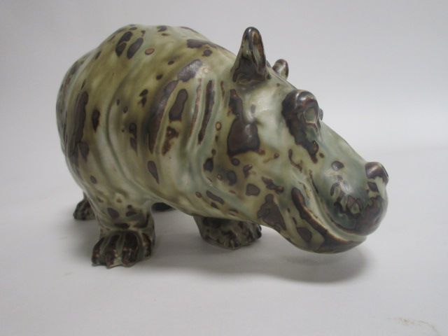 Knud Kyhn for Royal Copenhagen stoneware figure of a hippopotamus, with sung glaze in brown and - Image 3 of 5