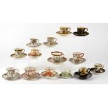 Thirteen pairs of 20th Century cups and saucers, mostly Japanese, including a Koshida chrysanthemums