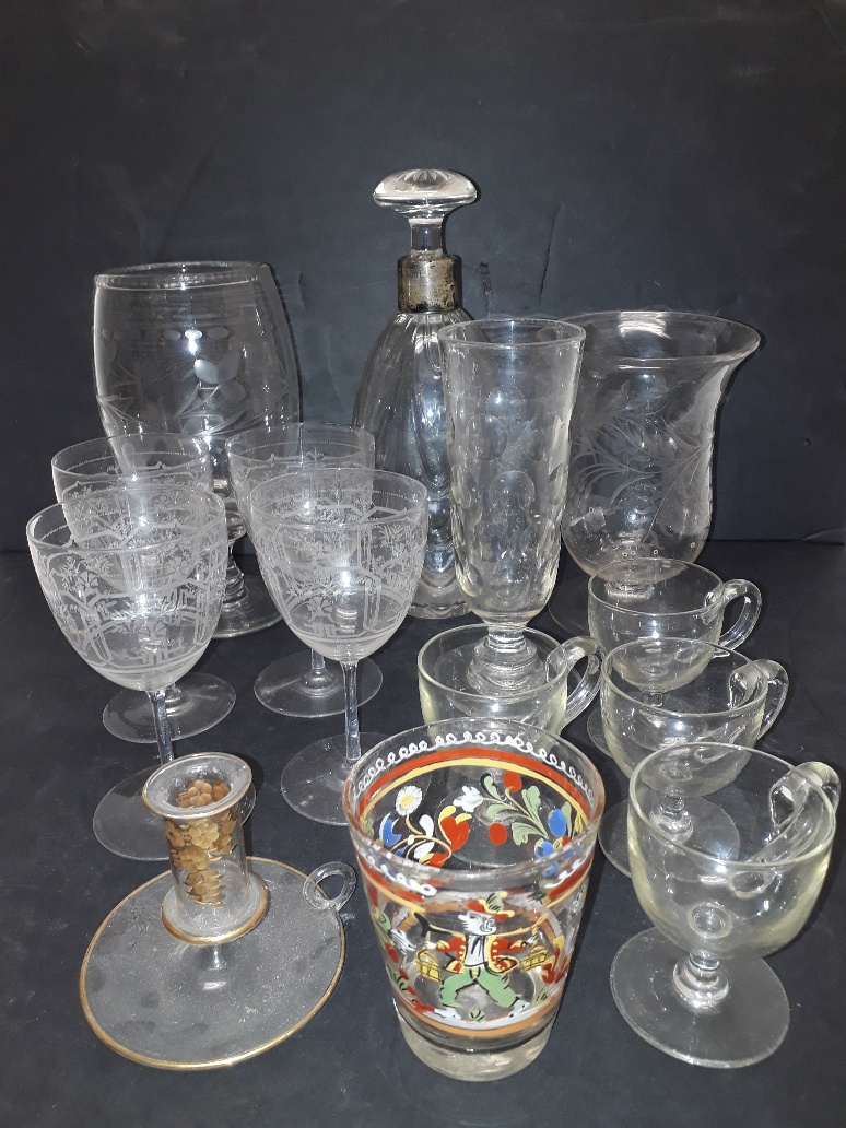 Nineteenth Century and Edwardian Glassware and Silver Collared Decanter, Nineteenth century glass