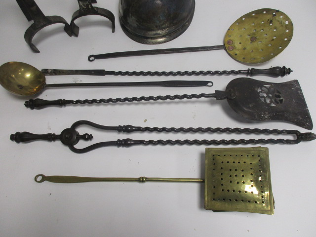 A collection of metalware, including pieces from a fireside companion set, a serving dish dome and - Image 2 of 4