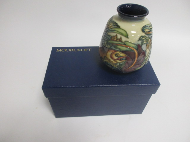 A contemporary Moorcroft pottery vase, of squat form, in the 'Trout' pattern designed by Philip