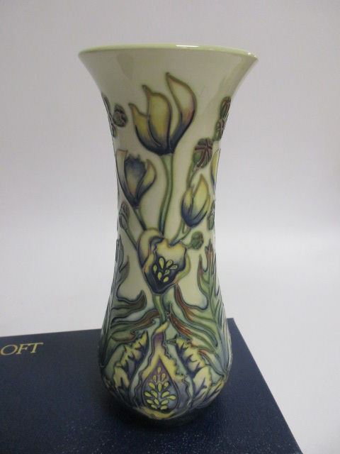 A contemporary Moorcroft pottery vase, of waisted form, with tube lined decoration of flowers upon a - Image 2 of 3