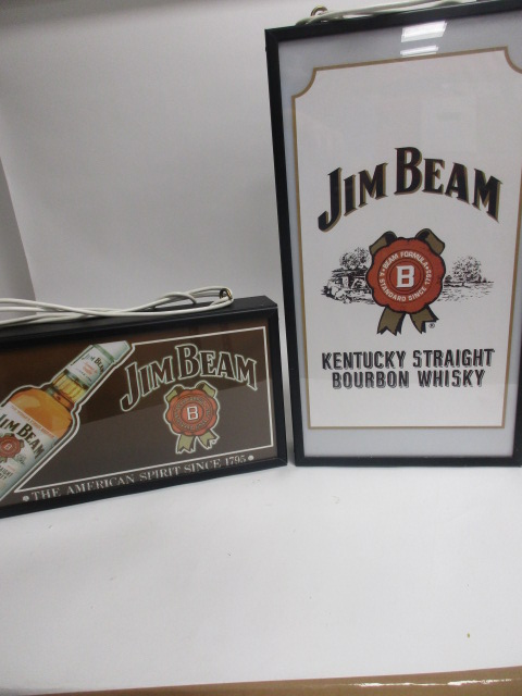 Two Jim Beam Kentucky Straight Bourbon Whisky illuminated signs, the largest 67.5cm x 38cm x 11cm,