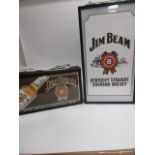 Two Jim Beam Kentucky Straight Bourbon Whisky illuminated signs, the largest 67.5cm x 38cm x 11cm,