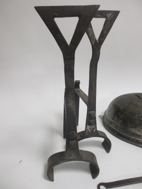 A collection of metalware, including pieces from a fireside companion set, a serving dish dome and - Image 4 of 4