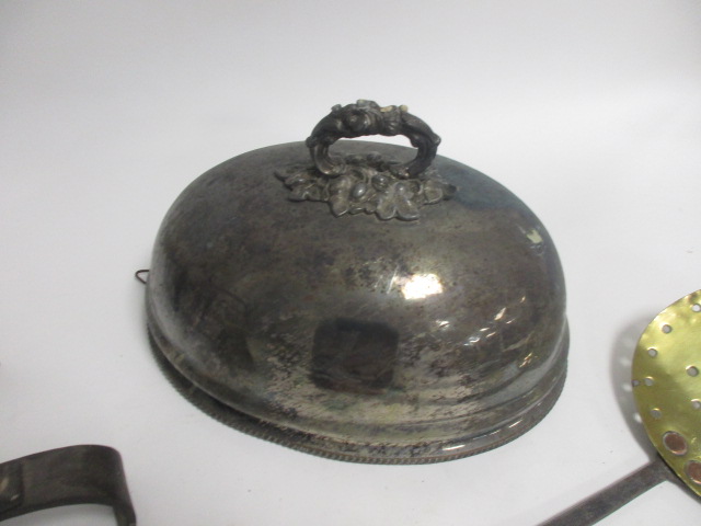 A collection of metalware, including pieces from a fireside companion set, a serving dish dome and - Image 3 of 4