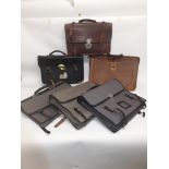 1930s and Later Leather and Canvas Brief Cases, two brown leather examples (both in need of repair),