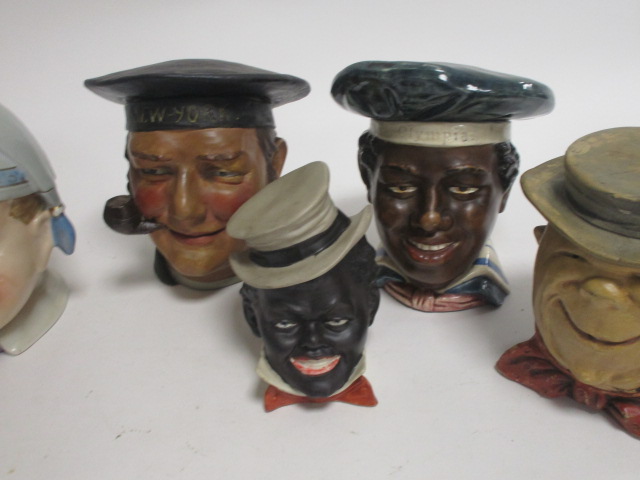 An early 20th Century Mephistopheles or Devil figural tobacco jar, height 15cm, together with four - Image 4 of 5