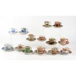 Twenty pairs of 20th Century cups and saucers, predominantly from China and Japan, decorated with