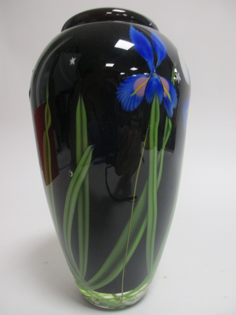 A contemporary art glass vase with encased irises, indistinctly signed to base with artist's name - Image 4 of 4