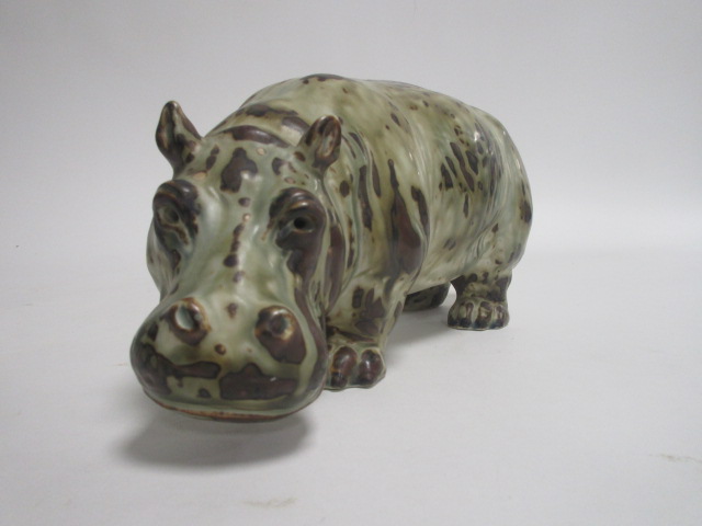 Knud Kyhn for Royal Copenhagen stoneware figure of a hippopotamus, with sung glaze in brown and