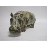 Knud Kyhn for Royal Copenhagen stoneware figure of a hippopotamus, with sung glaze in brown and
