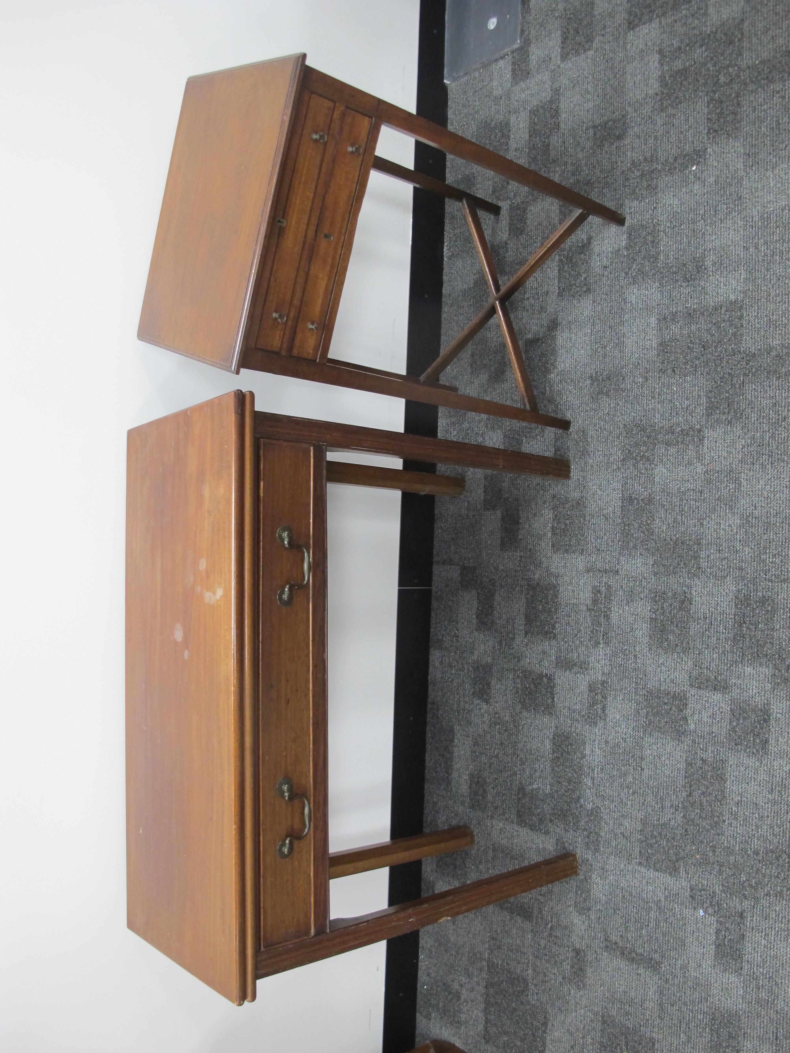 A 19th Century mahogany work table, with hinged rising flap, one long and one dummy drawer, plus two