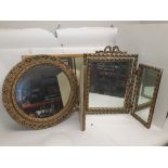 Vintage and Modern Gilt Framed Mirrors, a vintage circular gilt gesso framed wall mirror (60cm in