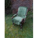 George IV Mahogany Armchair, with showood mahogany frames and open scroll arms on turned supports in