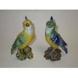 Two Mosanic French pottery parrots, height 7.5cm,