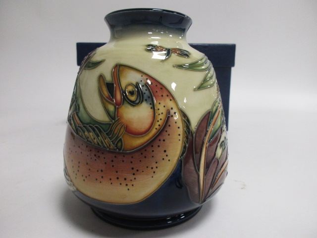 A contemporary Moorcroft pottery vase, of squat form, in the 'Trout' pattern designed by Philip - Image 2 of 4