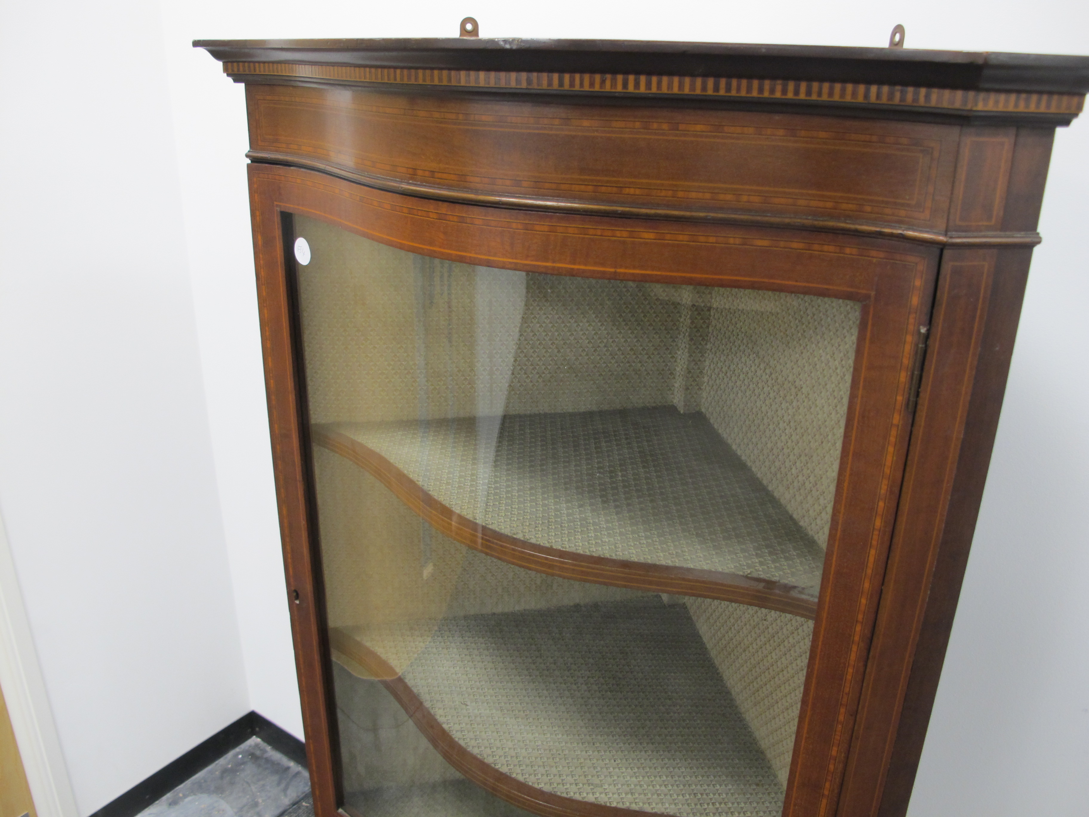 A Edwardian inlaid mahogany serpentine corner display cabinet, with cross banding and stringing, - Image 3 of 3