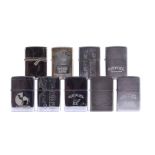 A collection of chrome Camel Zippo Lighters, to include Retro Midnight Chrome, German Camel Beast,